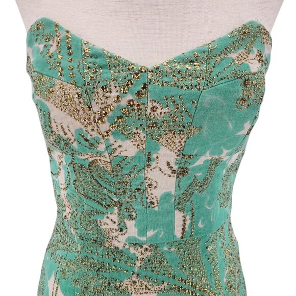 Milly of New York Womens 4 Dress Mini Wool Blend Green Gold Metallic Cocktail - Picture 2 of 10